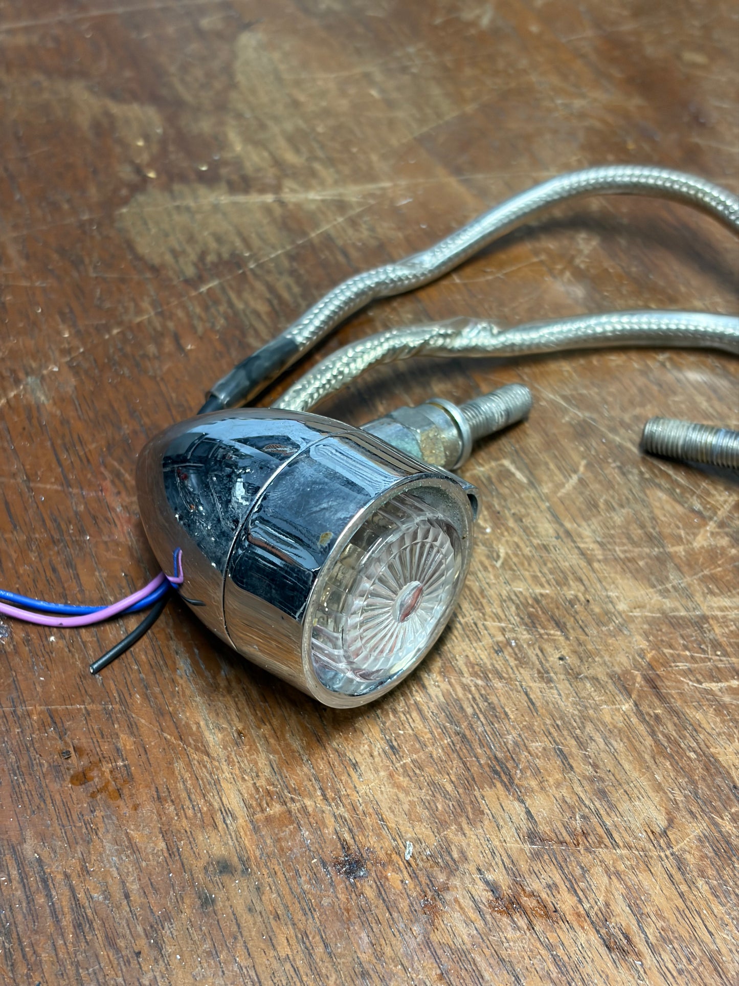 Chopper Marker Turn Signal Lights 3 Wire Pair Chrome Aftermarket Used