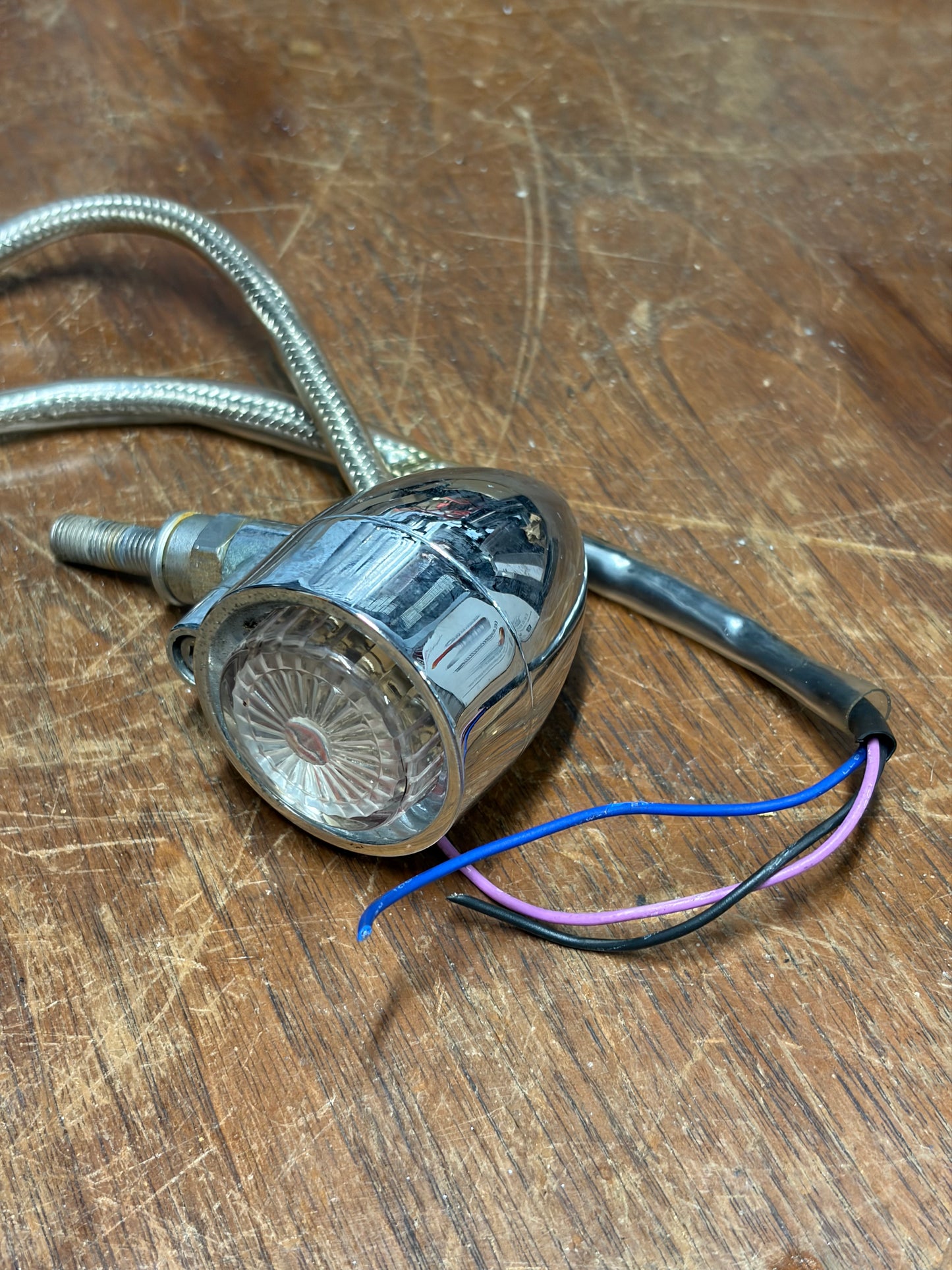 Chopper Marker Turn Signal Lights 3 Wire Pair Chrome Aftermarket Used