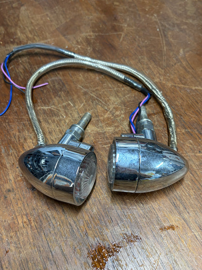 Chopper Marker Turn Signal Lights 3 Wire Pair Chrome Aftermarket Used