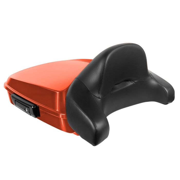 Baja Orange Harley Touring Chopped Tour Pack with Full Backrest and Black Hardware angle