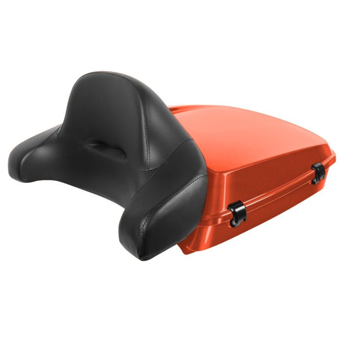 Baja Orange Harley Touring Chopped Tour Pack with Full Backrest and Black Hardware angle
