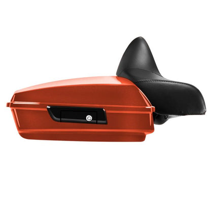 Baja Orange Harley Touring Chopped Tour Pack with Full Backrest and Black Hardware side