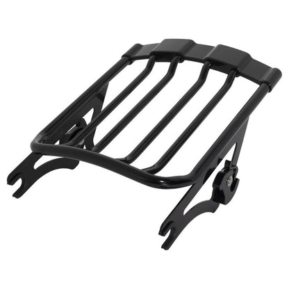 Black Air Glide Two Up Luggage Rack for Harley Touring from HOGWORKZ right angle