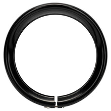 Black visor style headlight trim ring. Direct bolt-on install for 7" headlight from HOGWORKZ. front view