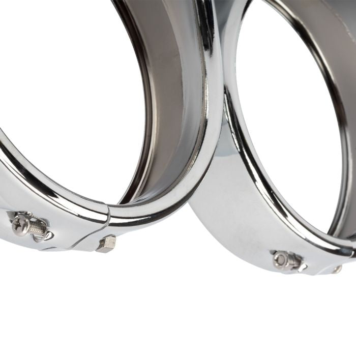 Chrome Passing Lamp Visor Trim Rings pair close up