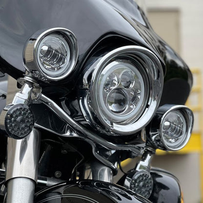 Chrome Passing Lamp Visor Trim Rings pair from HOGWORKZ on an Ultra Classic
