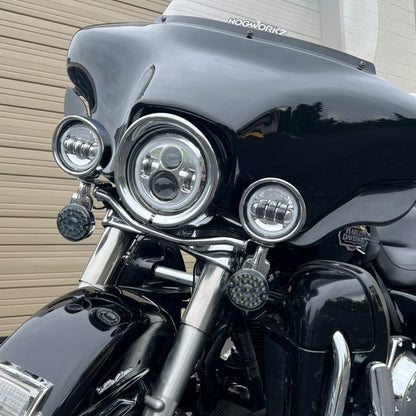 Chrome Passing Lamp Visor Trim Rings pair from HOGWORKZ on an Ultra Classic front