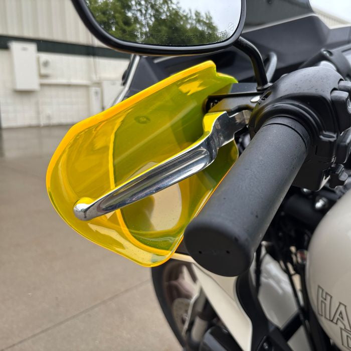 Yellow Hand Guards for Harley® Touring / Low Rider ST from HOGWORKZ back