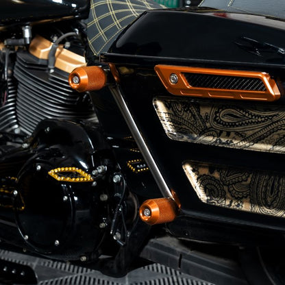 Orange Anodized Knurled T-6061 Sliders for HOGWORKZ® Performance Engine Guards