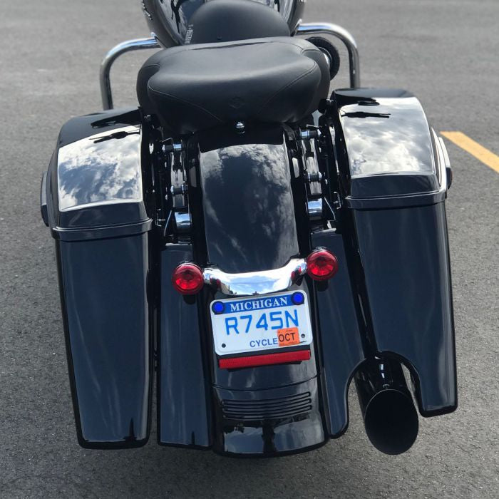 Color Match Harley® Touring Stretched 2-Into-1 Tri-Bar Fender Extension in vivid black