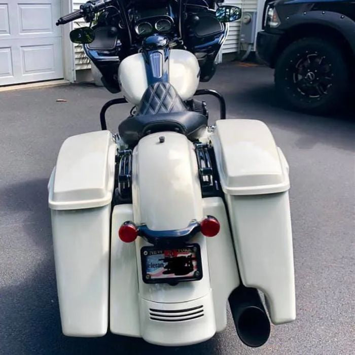 Color Match Harley® Touring Stretched 2-Into-1 Tri-Bar Fender Extension on street glide