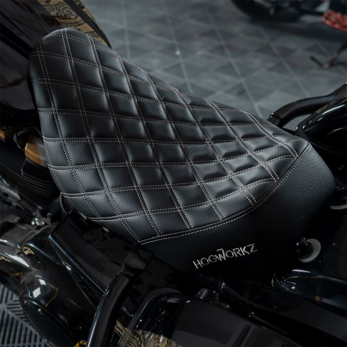 Alpha Solo Seat for Harley® Touring with Diamond / Silver Stitch from HOGWORKZ overlook