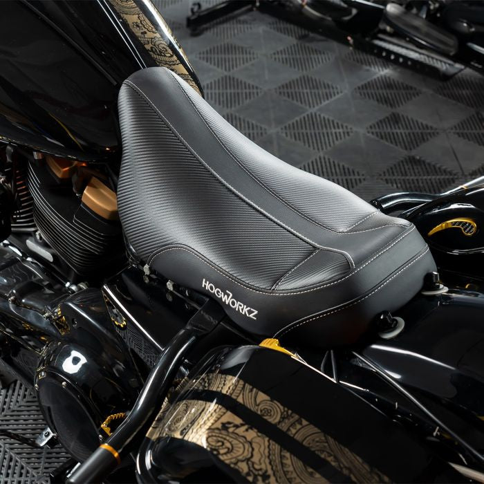 Carbon Weave Alpha Solo Seat for Harley® Touring from HOGWORKZ on bike