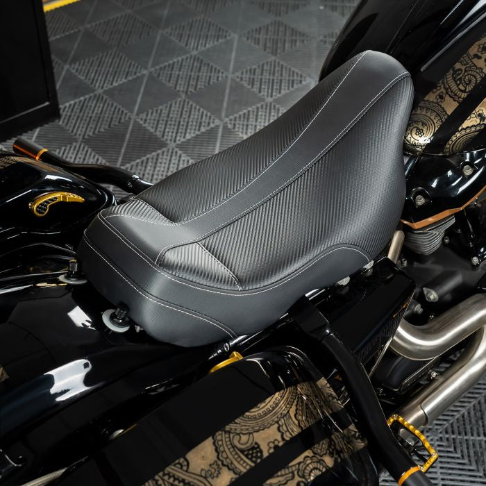 Carbon Weave Alpha Solo Seat for Harley® Touring from HOGWORKZ on black harley