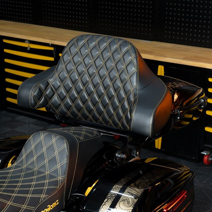 HOGWORKZ® Gold Stitched Chopped Tour Pack Backrest Pad