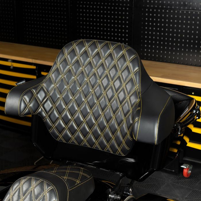 HOGWORKZ® Diamond Stitched King Tour Pack Backrest Pad - Gold Stitching