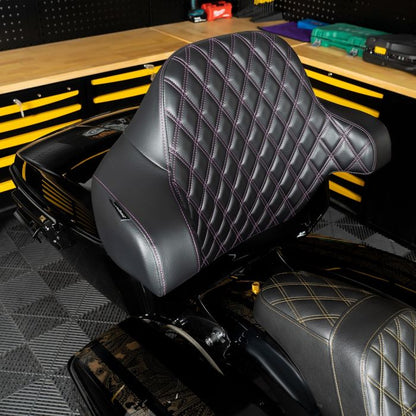 HOGWORKZ® Diamond Stitched King Tour Pack Backrest Pad - Purple Stitching