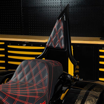 Havoc Sissy Bar Backrest Pad (Various Stitching Colors) on bike