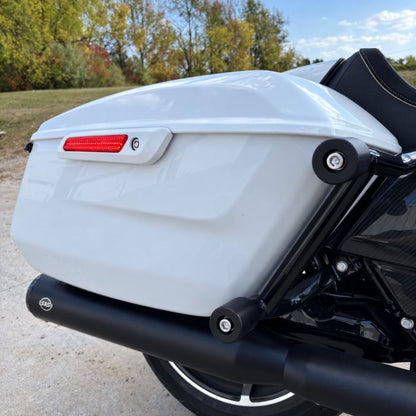 White onyx Saddlebag Latch Covers on Harley® Touring