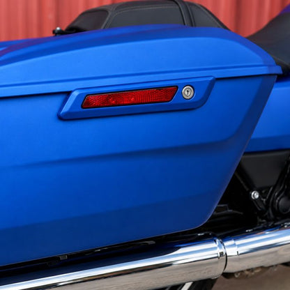 Aurora Blue Denim Saddlebag Latch Covers on Harley® Touring