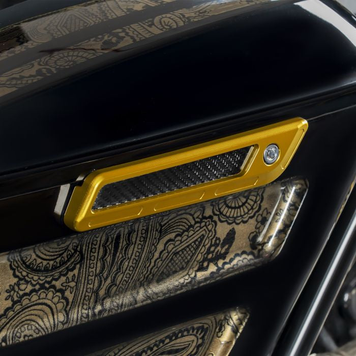 Gold Anodized Saddlebag Latch Covers for Harley® Touring from hogworkz