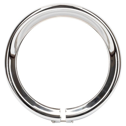 Chrome-plated visor style headlight trim ring. Direct bolt-on install for 7" headlight from HOGWORKZ. front view