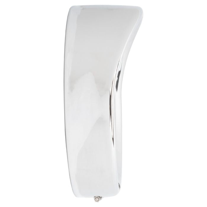 Chrome-plated visor style headlight trim ring. Direct bolt-on install for 7" headlight from HOGWORKZ. side view
