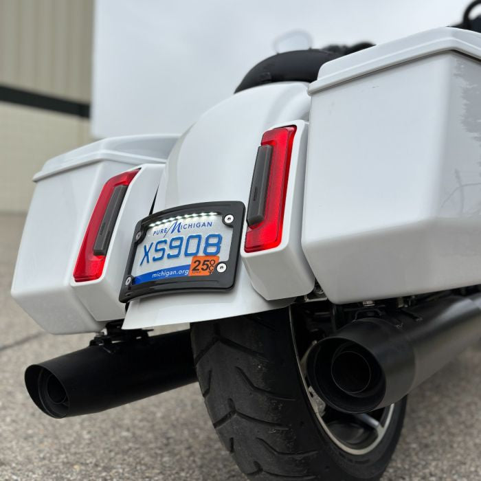 Black LED License Plate Frame Mount for Harley® Touring from HOGWORKZ on harley side
