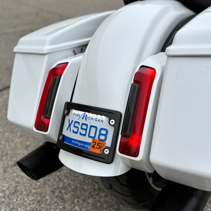 Black LED License Plate Frame Mount for Harley® Touring from HOGWORKZ on harley side