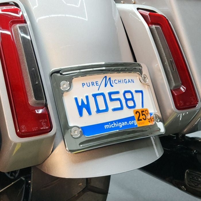 Chrome LED License Plate Frame Mount for Harley® Touring on bike