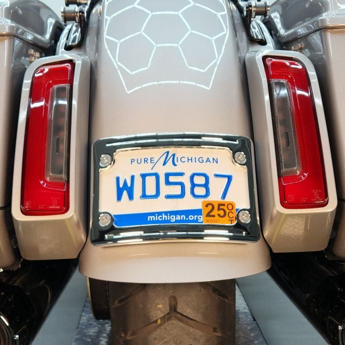 Chrome LED License Plate Frame Mount for Harley® Touring '23.5-'25 front