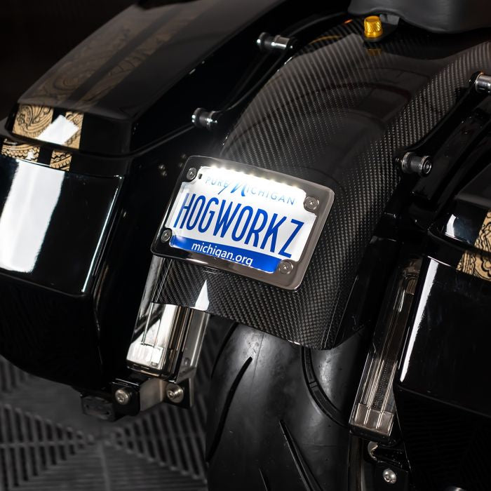 Chrome Universal LED Flush License Plate Mount for Harley-Davidson® Motorcycles from HOGWORKZ on bike