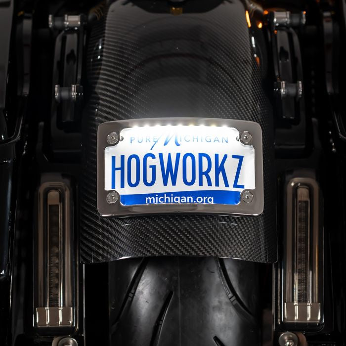 Chrome Universal LED Flush License Plate Mount for Harley-Davidson® Motorcycles from HOGWORKZ front