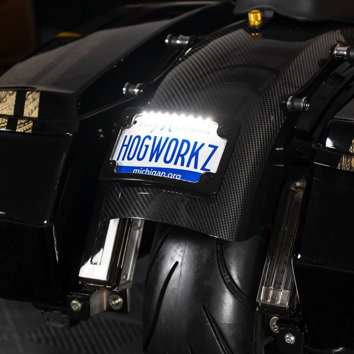 Black Universal LED Flush License Plate Mount for Harley-Davidson® Motorcycles from HOGWORKZ on bike