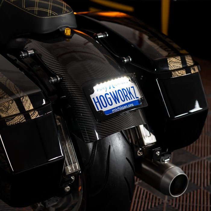 Black Universal LED Flush License Plate Mount for Harley-Davidson® Motorcycles from HOGWORKZ on harley