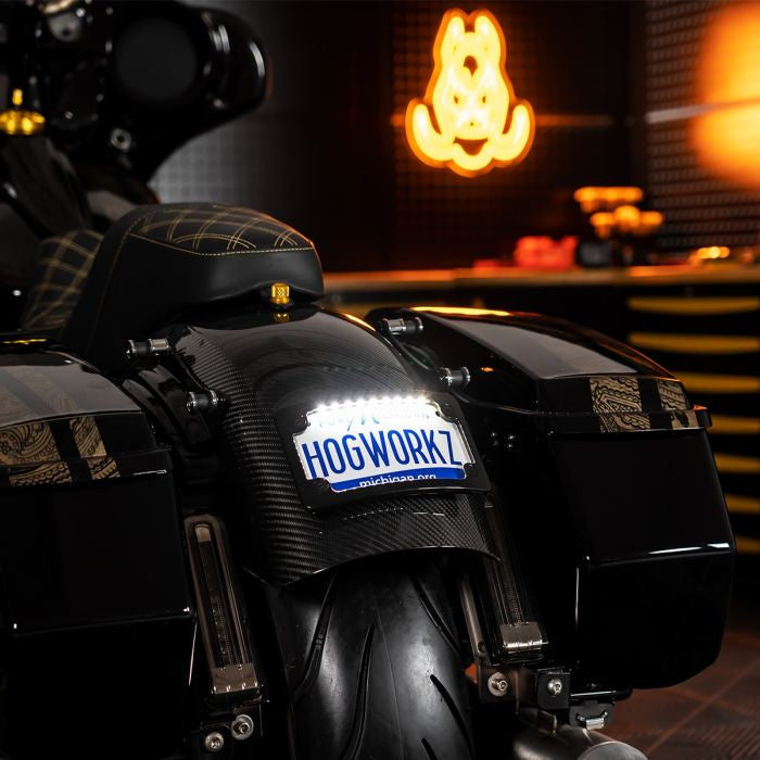 HOGWORKZ Black Universal LED Flush License Plate Mount for Harley-Davidson® Motorcycles on bike