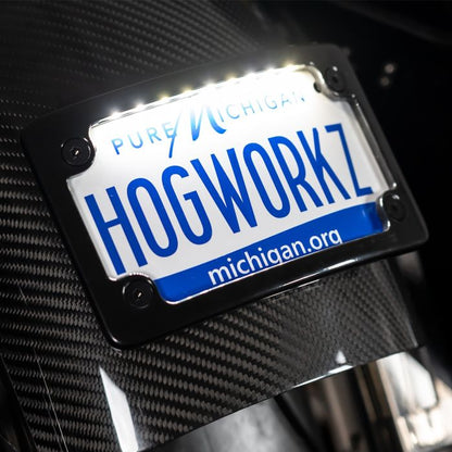 Black Universal LED Flush License Plate Mount for Harley-Davidson® Motorcycles from HOGWORKZ close up