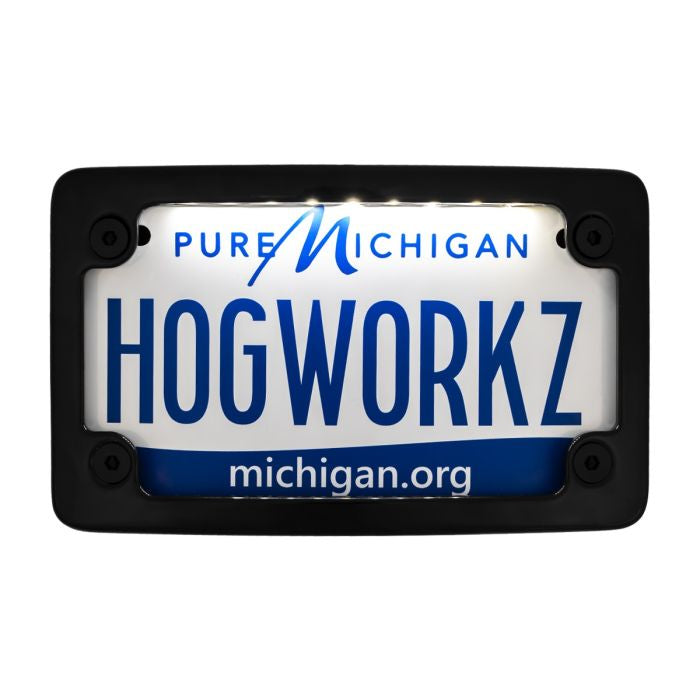 Black Universal LED Flush License Plate Mount for Harley-Davidson® Motorcycles from HOGWORKZ lighting up