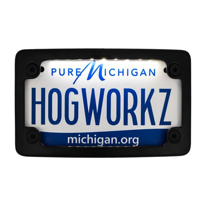 Black Universal LED Flush License Plate Mount for Harley-Davidson® Motorcycles from HOGWORKZ lighting up