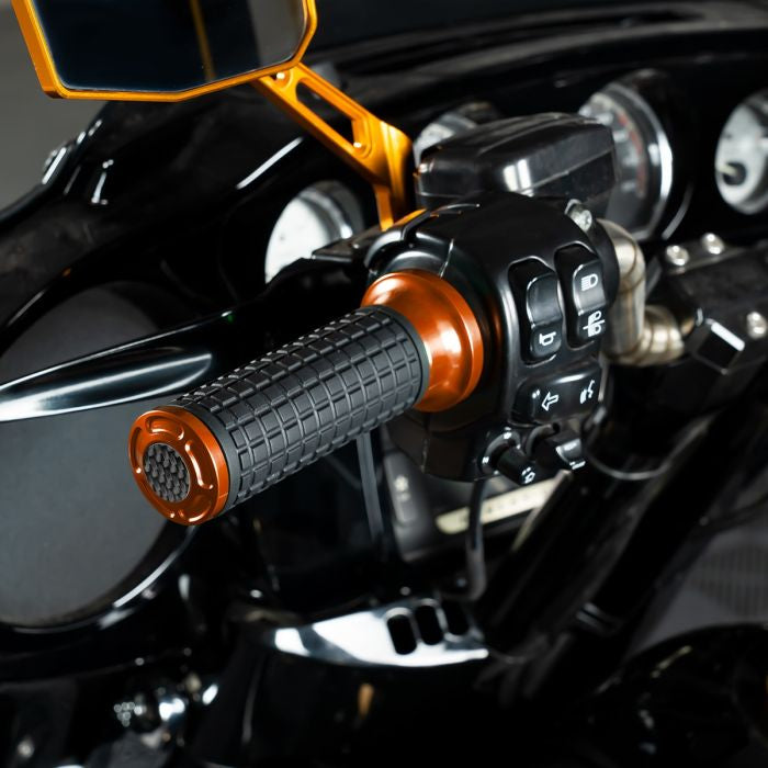 HOGWORKZ® Orange MX Style Hand Grips for Harley® Wire Throttle Models