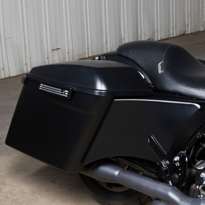 custom painted harley stretched saddlebags denim black