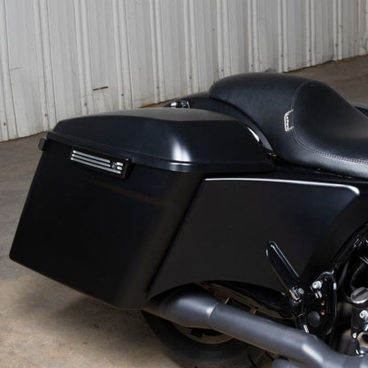 custom painted harley stretched saddlebags denim black