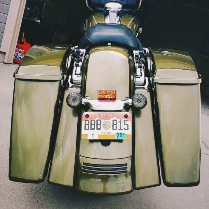 Harley® Touring Dual Blocked Extended 4" Stretched Saddlebags from HOGWORKZ® on street glide