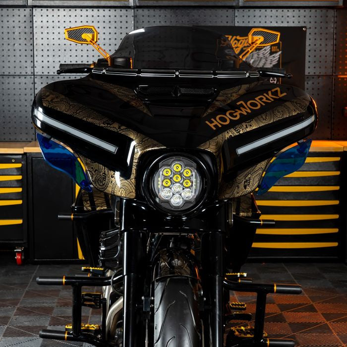 Blue Adjustable Batwing Air Deflectors for Harley® Touring on bike