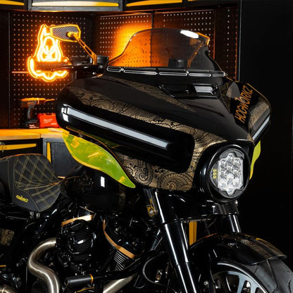 Yellow Adjustable Batwing Air Deflectors for Harley® Touring on bike