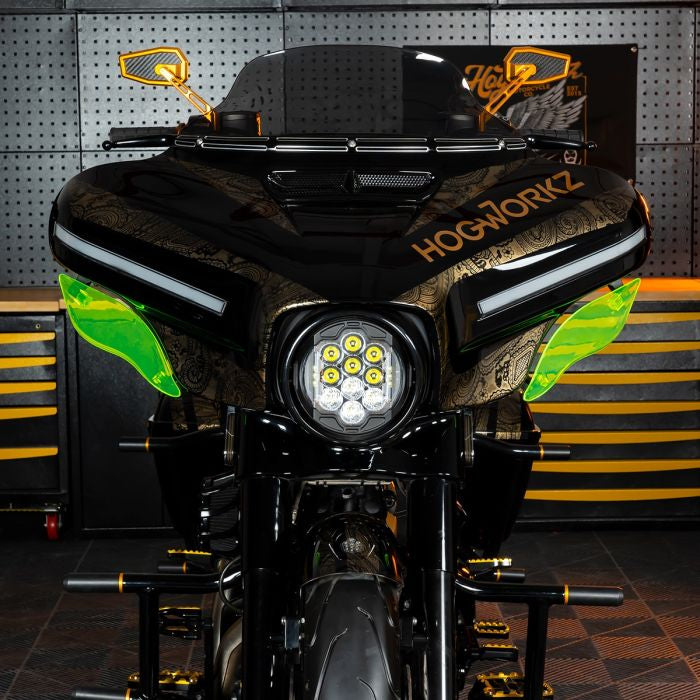 Green Adjustable Batwing Air Deflectors for Harley® Touring on bike