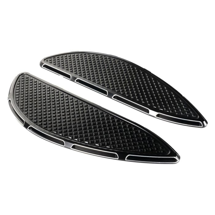 HOGWORKZ® Black Heaterz Driver Floorboards for Harley® Touring & Softail left angle