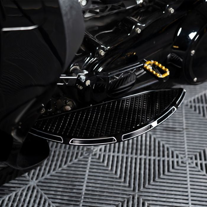 HOGWORKZ® Black Heaterz Driver Floorboards for Harley® Touring & Softail on harley