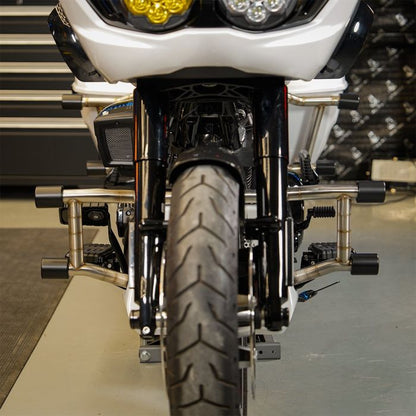 HOGWORKZ® Stainless Double Barrel Performance Engine Guard for Harley® Touring on bike front