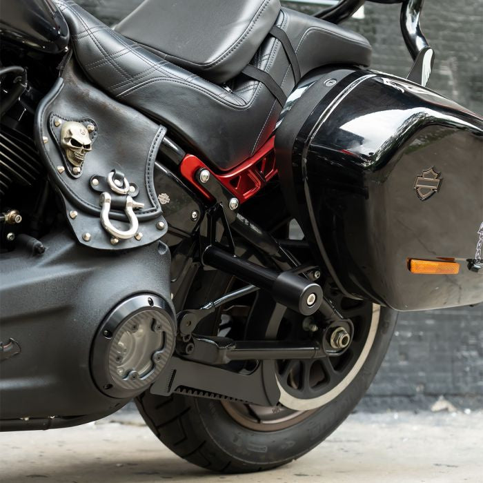 Black Passenger Peg Crash Bar / Frame Slider for Harley® Softail on bike